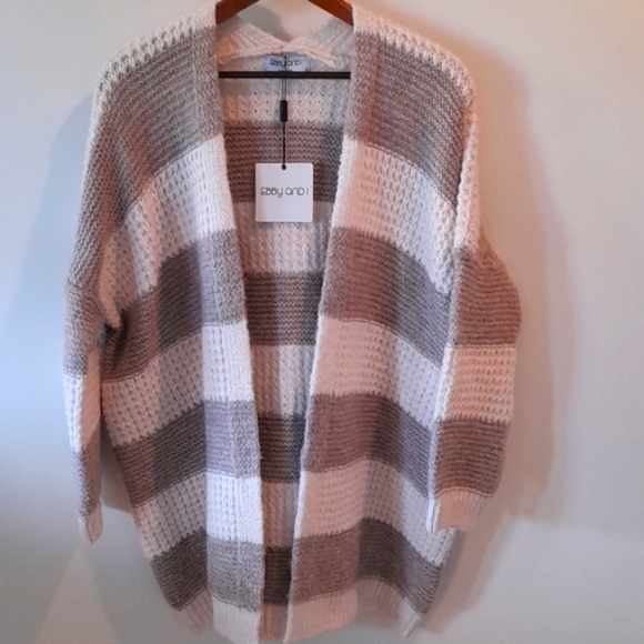 EBBY & I Wool blend Cosy Pastel Stripe Knit Cardi Winter Cardigan NWT - Picture 10 of 16